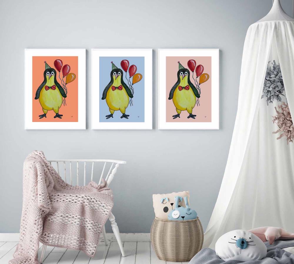 Pinguin und Luftballone Kinderposter